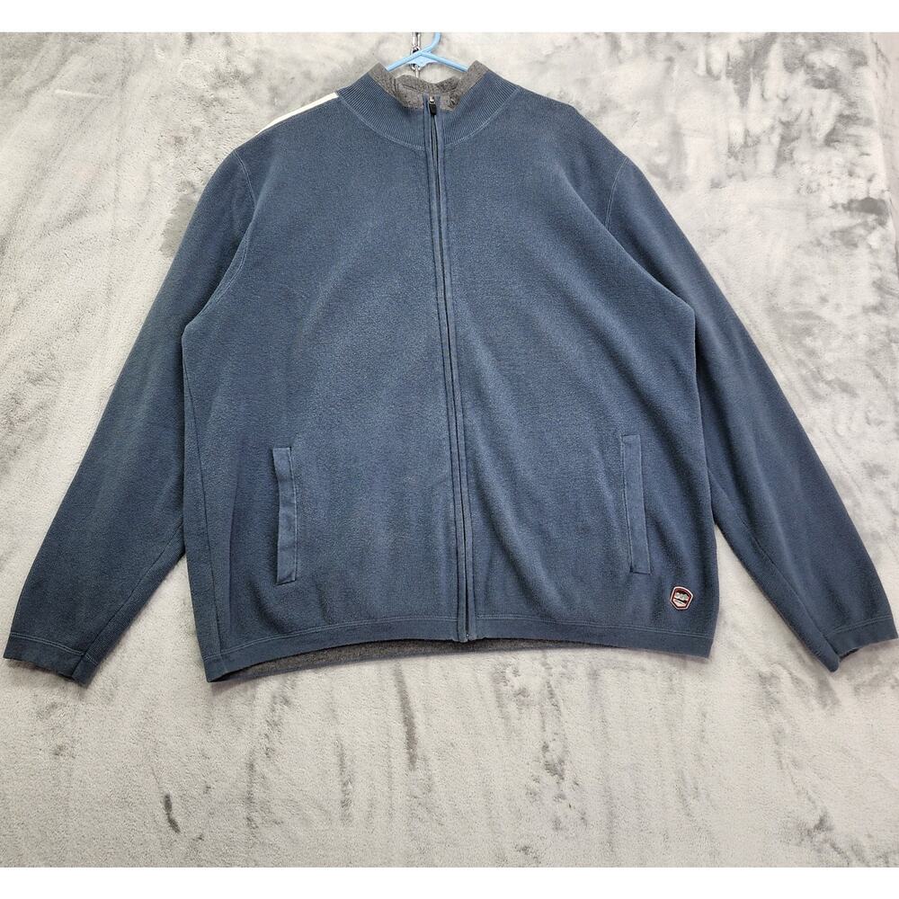 Eddie Bauer Sweater Mens XL‎ Blue Full Zip Cotton Knit Striped Jacket Preppy